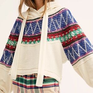 Free People Polar Hoodue Multicolor Patterned Hoodie Top boho medium